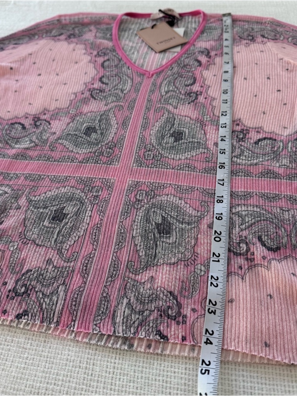 Twinset Milano XL Pink Paisley Ribbed Knit Stretch Top NWT Italy - Picture 9 of 16